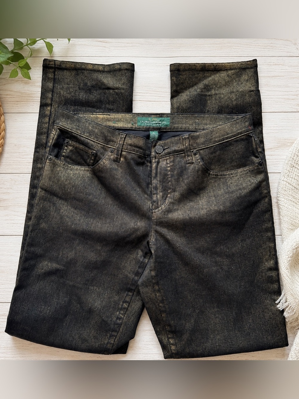 LRL Lauren Jeans Co Jeans Womans Size 6 Metallic Black Gold Denim Y2K